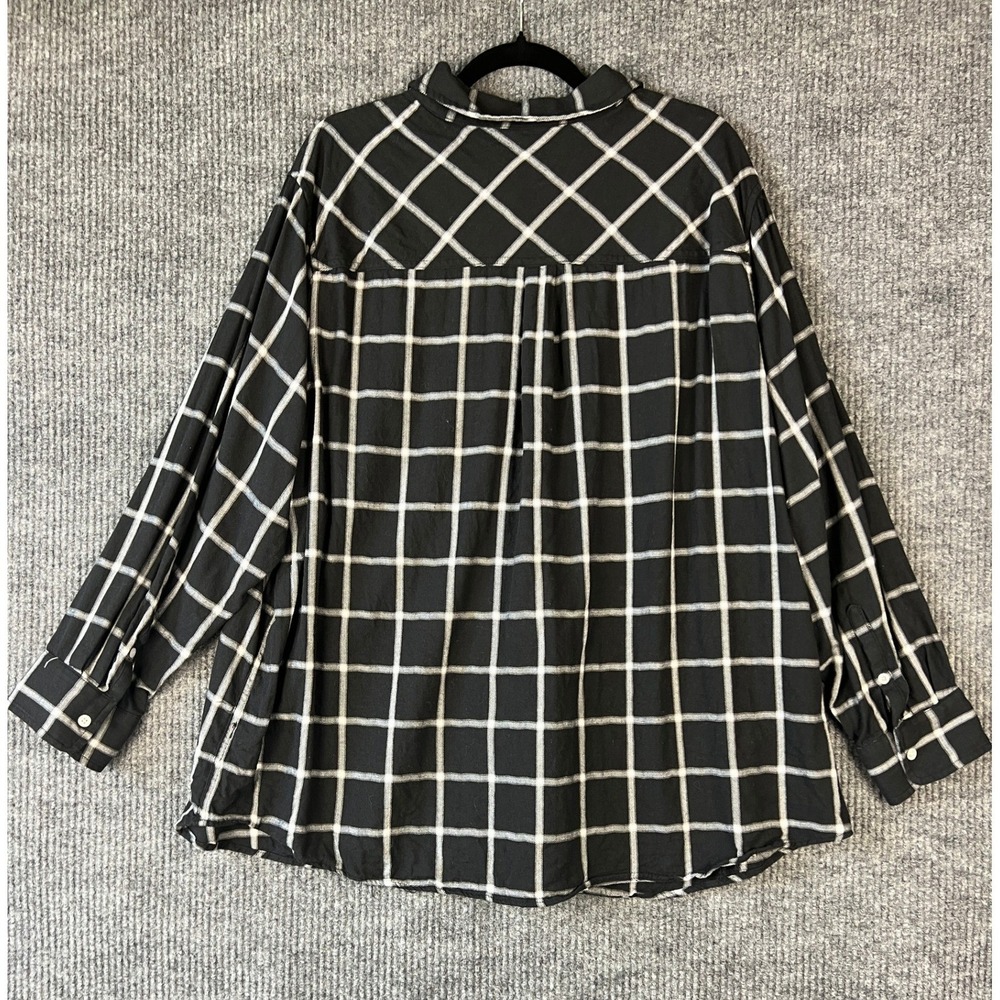 Ava & Viv Windowpane Flannel Top Dark Academia Grunge Minimalist Black White 3X - Picture 7 of 8